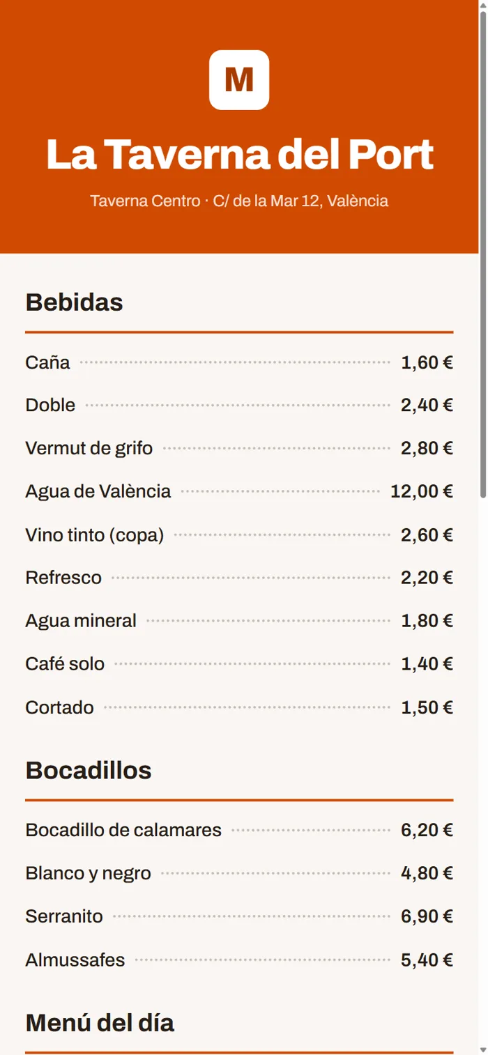 Carta QR de Marchando en el móvil